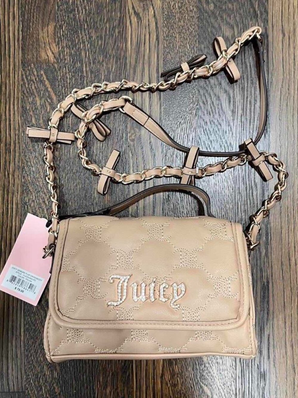 juicy couture “juicy demure” flap crossbody in pecan tan y2k NWT